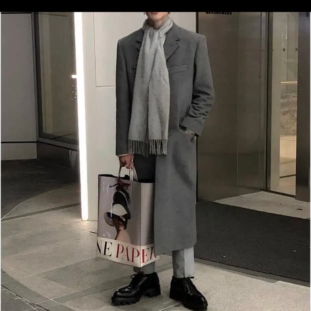 mngu 밍구 체스터필드 롱코트 그레이 L 라지