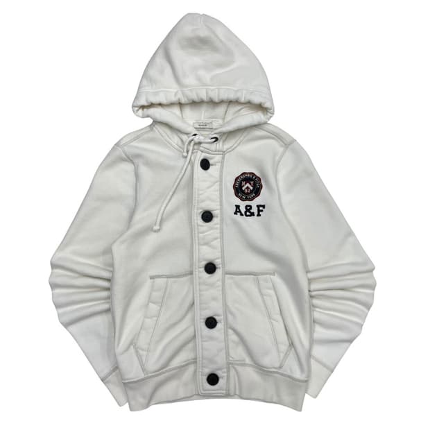 아베크롬비 뉴욕로고 아이보리 버튼 후드자켓 S