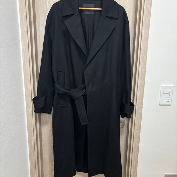 타임옴므 울블렌드 오버핏 벨티드 롱코트95~100/블랙