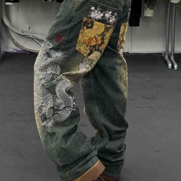 카라쿠리 타마시 뱀피 드래곤 데님팬츠