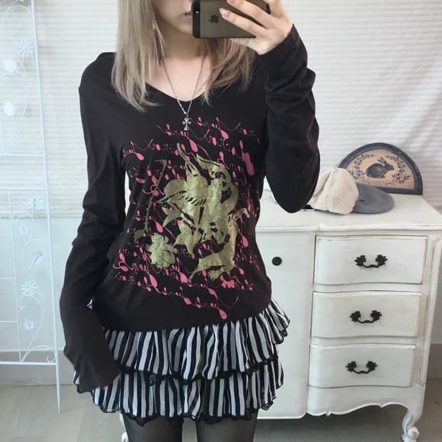 일본빈티지 갸루 프린팅 롱슬리브