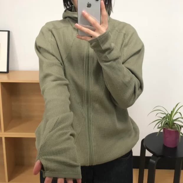 카키색 와플 후드집업
