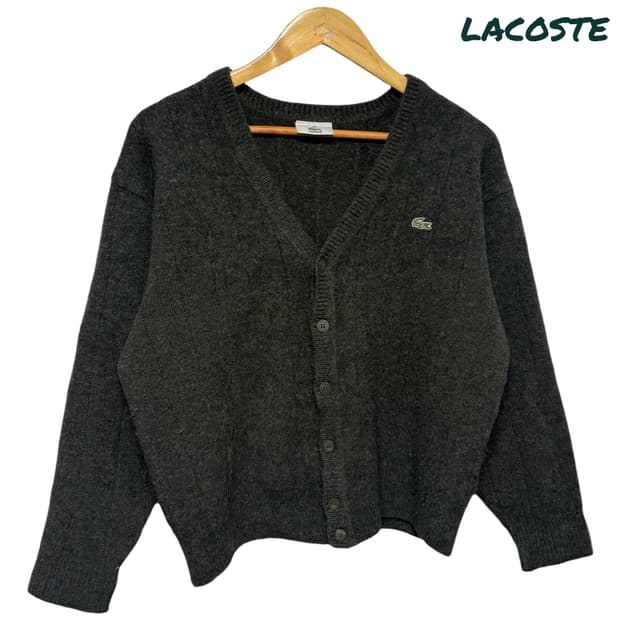 3781 라코스테 딥그린 크롭 V넥 니트가디건 