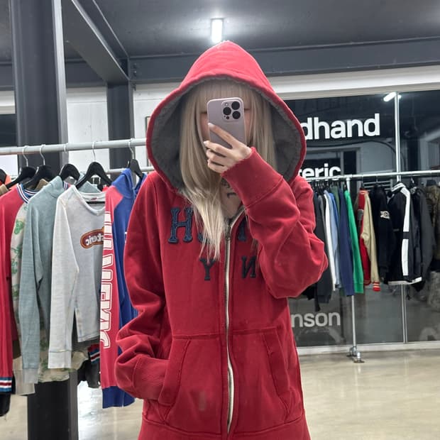 아베크롬비 오버핏 레드 후드 집업