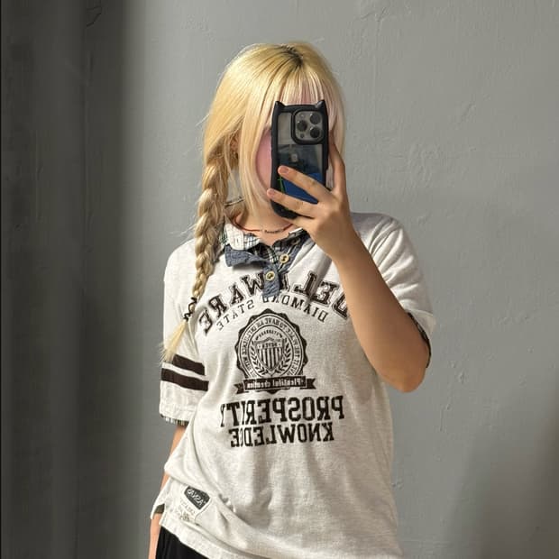 shirt layered lettering collar tee
