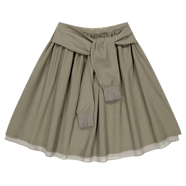 STRAP SHIRRING SKIRT ASH BROWN