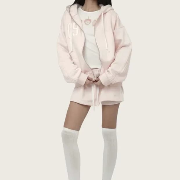 클리시어 09 후드 핑크 스커트 세트