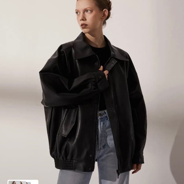 레이디볼륨 465-1 비건 레더 오버핏 자켓