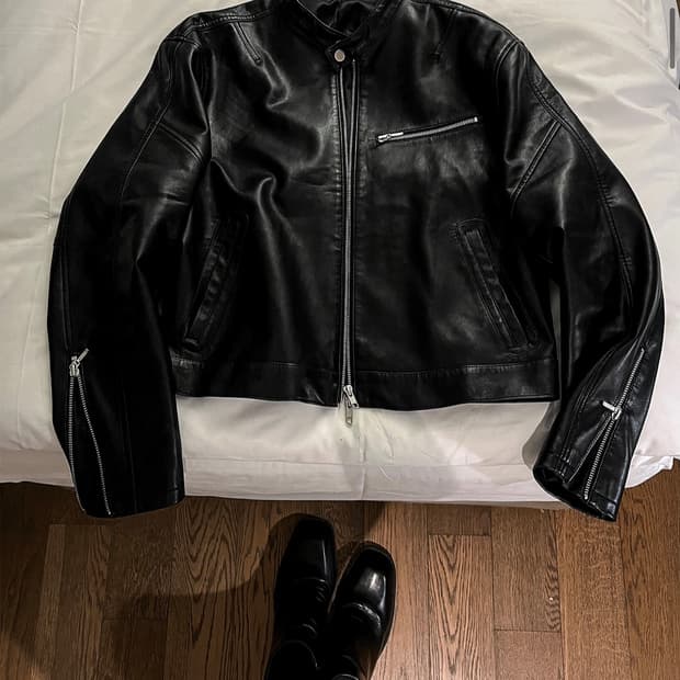 크롭 레더 자켓