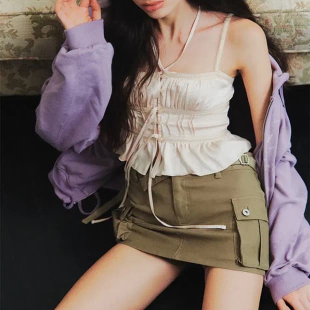 페인오어플레져 닉스 미니 스커트 카키 M