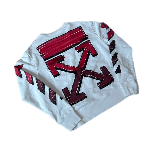 오프화이트 레드 마커 애로우 화이트 맨투맨