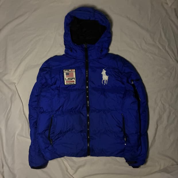 폴로 빅포니 성조기 블루 푸퍼 패딩 XL