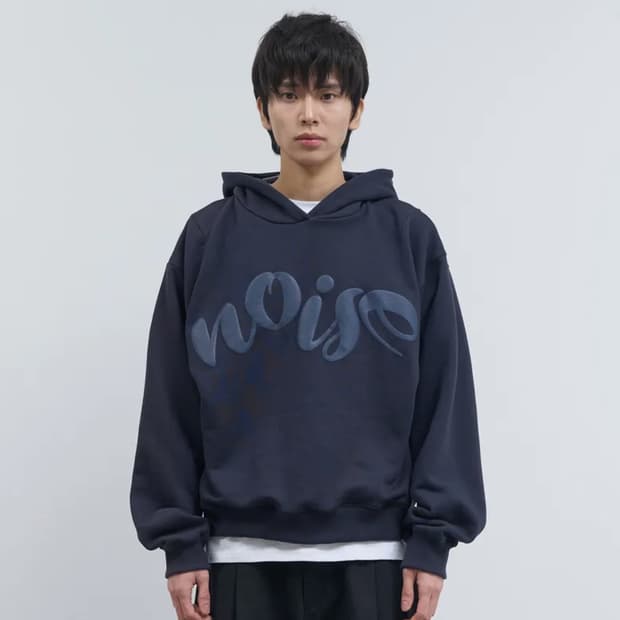 노이즈 로고 코튼 후드 - 네이비