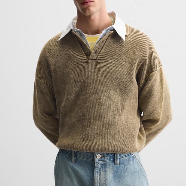 지라 에디션 워시드 이펙트 카라 헨리넥 니트 