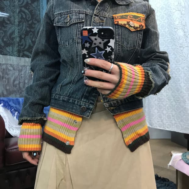 SHIDIFANG 빈티지 패치 디테일 데님 트러커