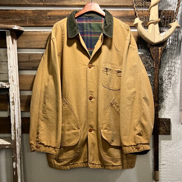 [2XL]90's 엘엘빈 USA 체크 라이닝 브라운 캔버스 헌팅 자켓