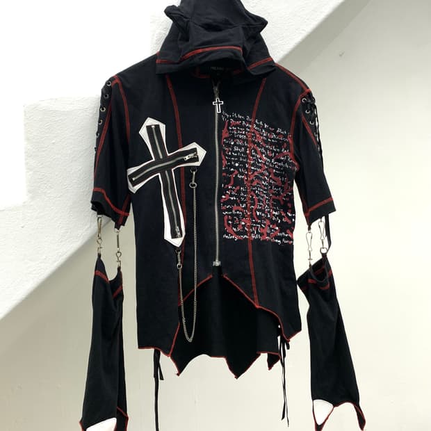 Crucifix cat punk chainsaw hoodie 