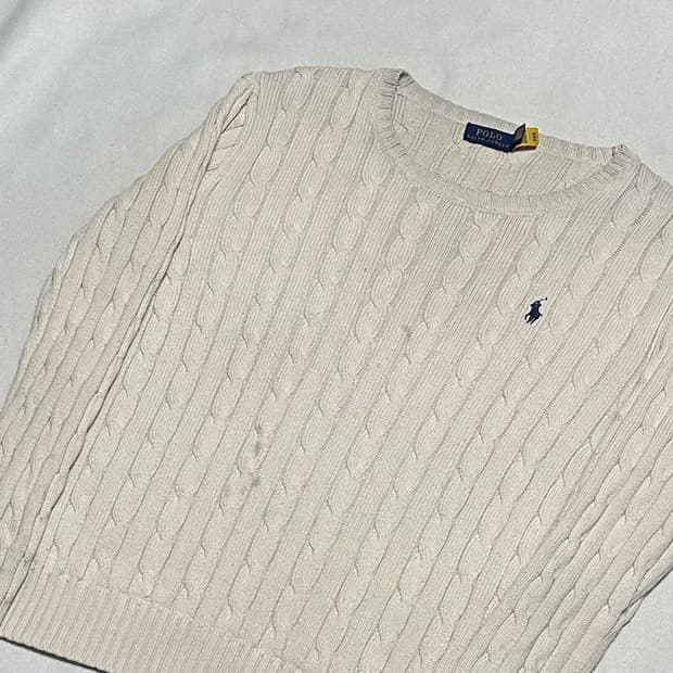L 폴로랄프로렌 여성용 아이보리 케이블 니트
