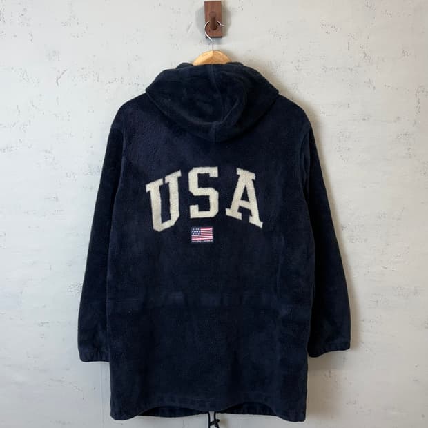 폴로스포츠 90s USA 빅로고 네이비 플리스 후드 자켓