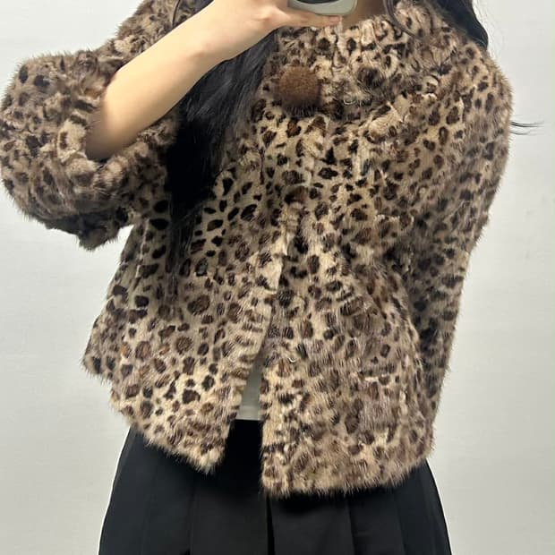 [S] Deeo 레오파드 천연 밍크 퍼 숏 자켓