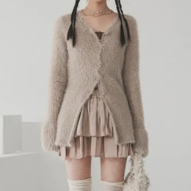 앙고라 브이넥 가디건