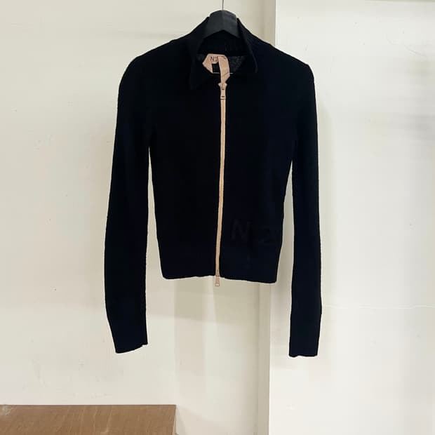 N21 블랙 모헤어 블렌드 니트 블루종 자켓