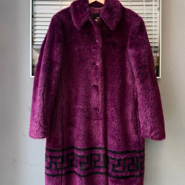 VERSACE pink long fur jacket