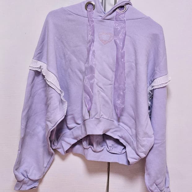 페어리계 유니팝콘 라벤더 프릴 리본 후드티
