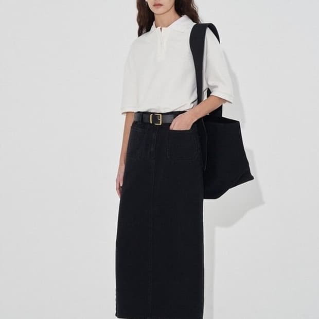 디애퍼처 코튼 미디스커트 블랙 m