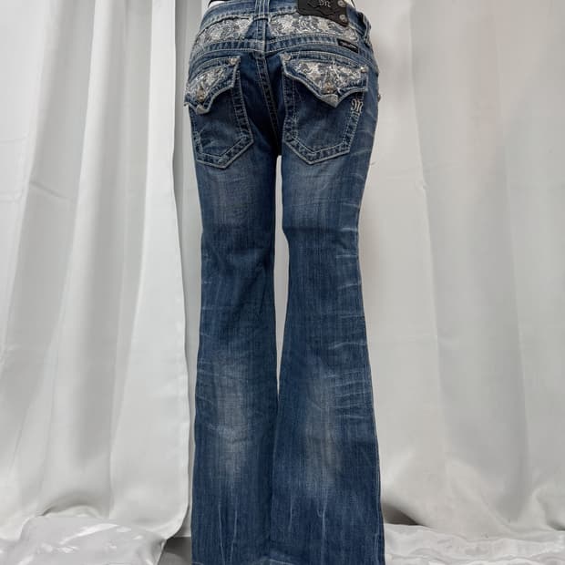 detail lace denim pants