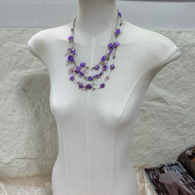 빈티지 퍼플 쉘 오리엔탈 레이어드 목걸이