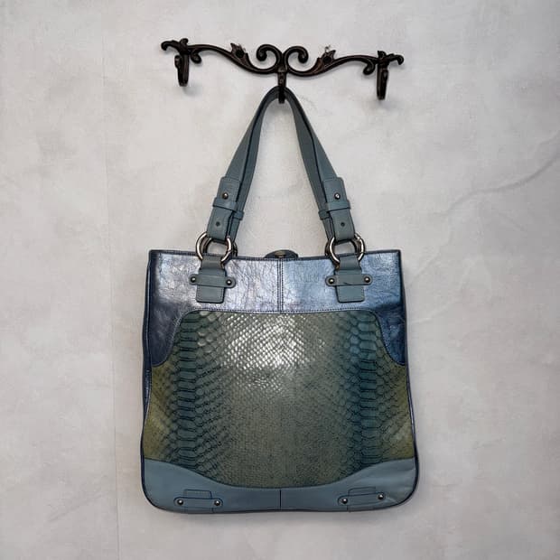 Metal blue python shoulder bag