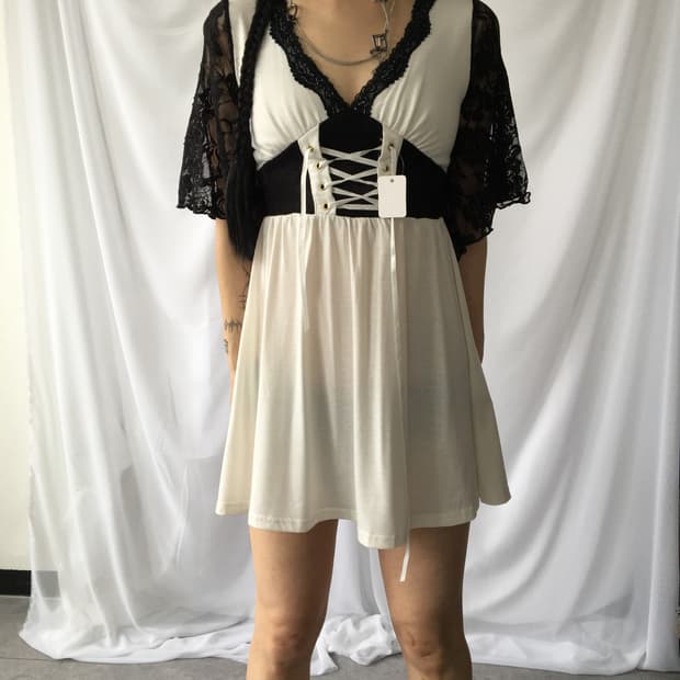 Lace point lace up onepiece