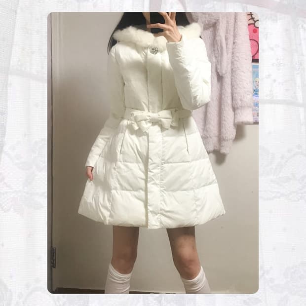 빈티지 로디스포토 화이트 패딩 코트 히메갸루 로걀 라떼 달천깔 리본 벨트