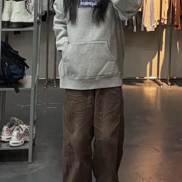 슈프림 반다나 박스로고 헤더 그레이 후드티 A3232