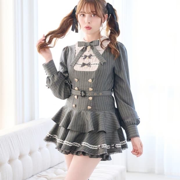 리즈리사 핀스트랩 투웨이 셋업 프레피 원피스 그레이 핑크 양지뢰양산형걸리