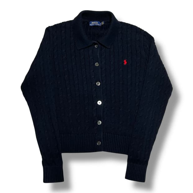 Polo Ralph Lauren 여성용 네이비 케이블 카라 가디건