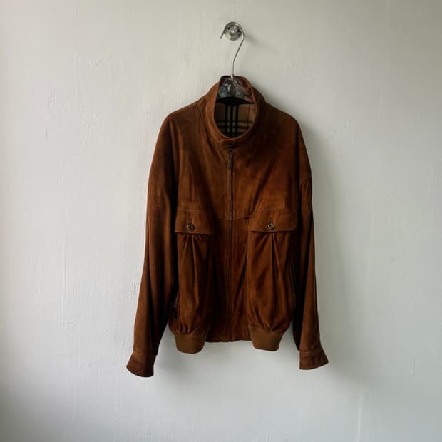 버버리 90‘s 스웨이드 레더 하이넥 블루종 