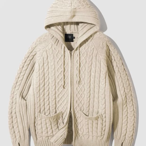 디미트리블랙 2WAY 헤비웨이트 케이블 니트 후드 집업