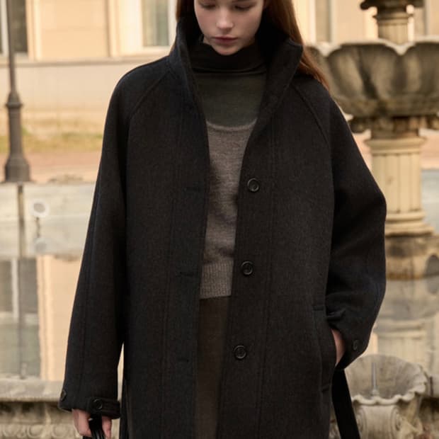 브아빗포우먼 울 블랜드 벨티드 하프 코트 차콜 VW648