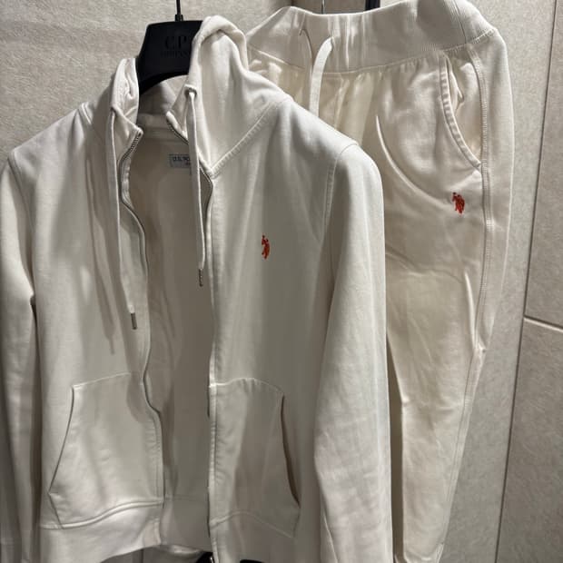 U.S. 폴로 화이트 트레이닝 후드 셋업 화이트