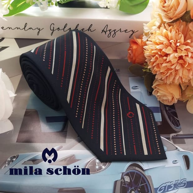 밀라 숀 실크 네이비 스트라이프 넥타이 8.4cm A+~A등급 k1737