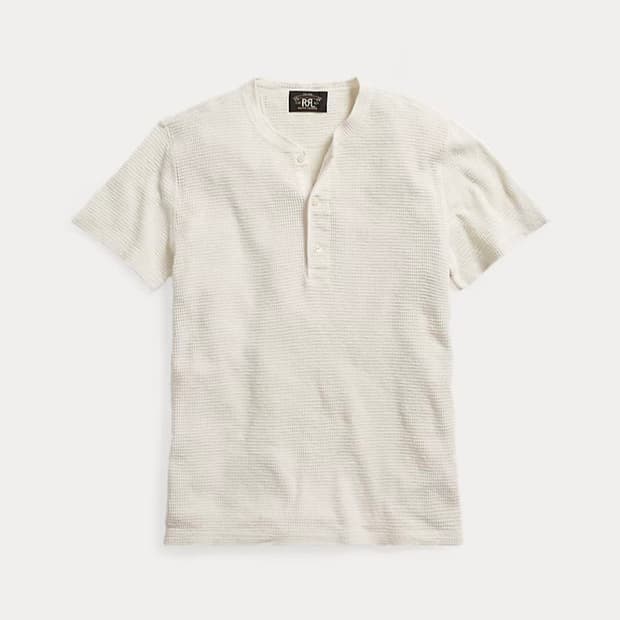 RRL 와플 니트 숏 슬리브 헨리 셔츠