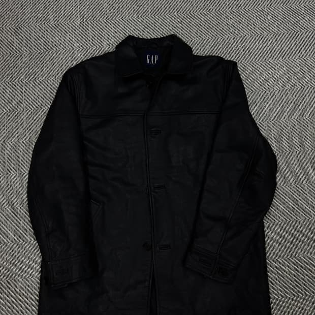 올드 갭 레더 빈티지 카 코트 블랙 M사이즈