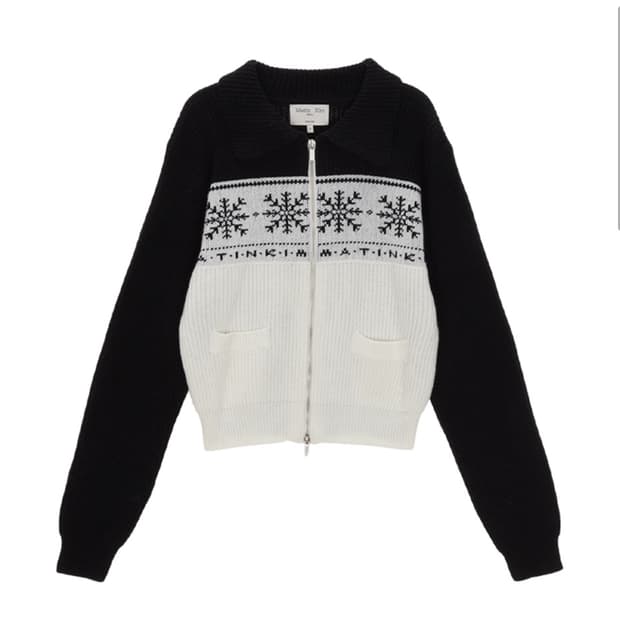 마뗑킴 스노우플레이크 니트 집업 블랙