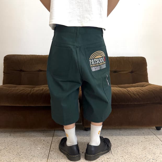  자수 와이드 하프 팬츠