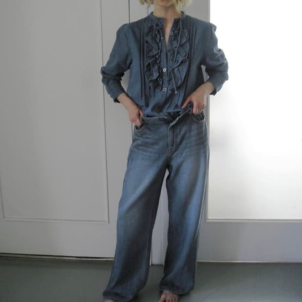 에옹쓰 데님 프릴셔츠