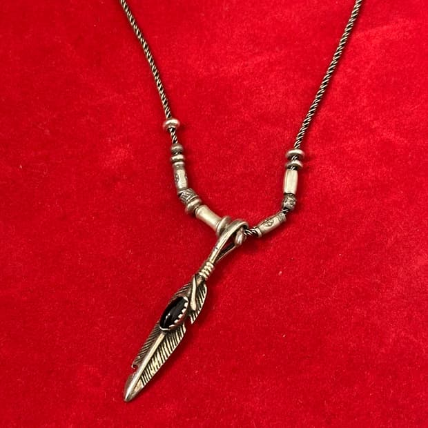 Onyx Feather 925Silver Necklace