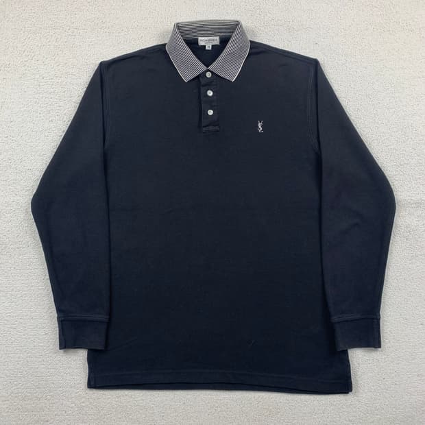 입생로랑 일판 YSL 자수로고 코튼 카라 티셔츠 블랙