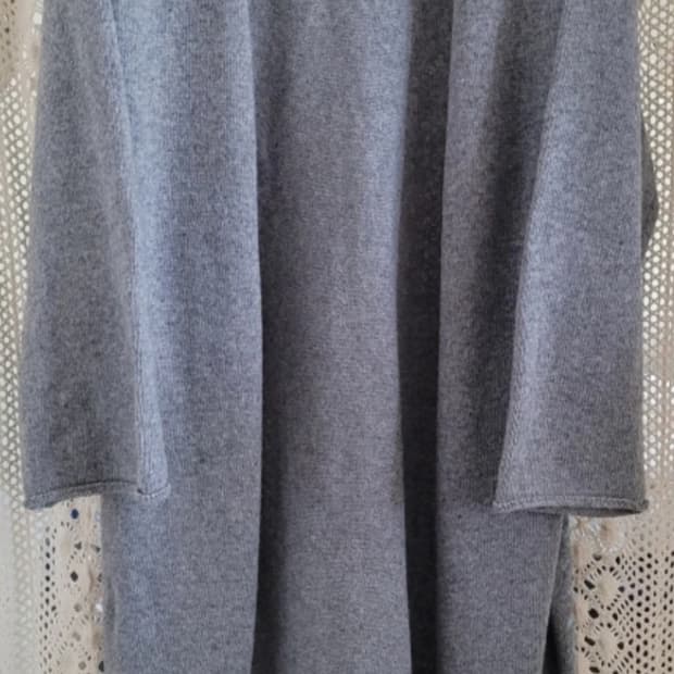 일본 빈티지 여성 모직 회색 롱가디건
